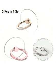 3pcs/Set Crystal Rhinestone Finger Ring Phone Holder, 360 Degree Rotation Stainless Steel Finger Ring Stand Grip, Compatible With Various Phones & Phone Cases Compatible With IPhone, Android Phone, Gift For Birthday, Family, Friends Finger Ring Holder, Phone Grip, Phone Accessories - Multicolor - View 1