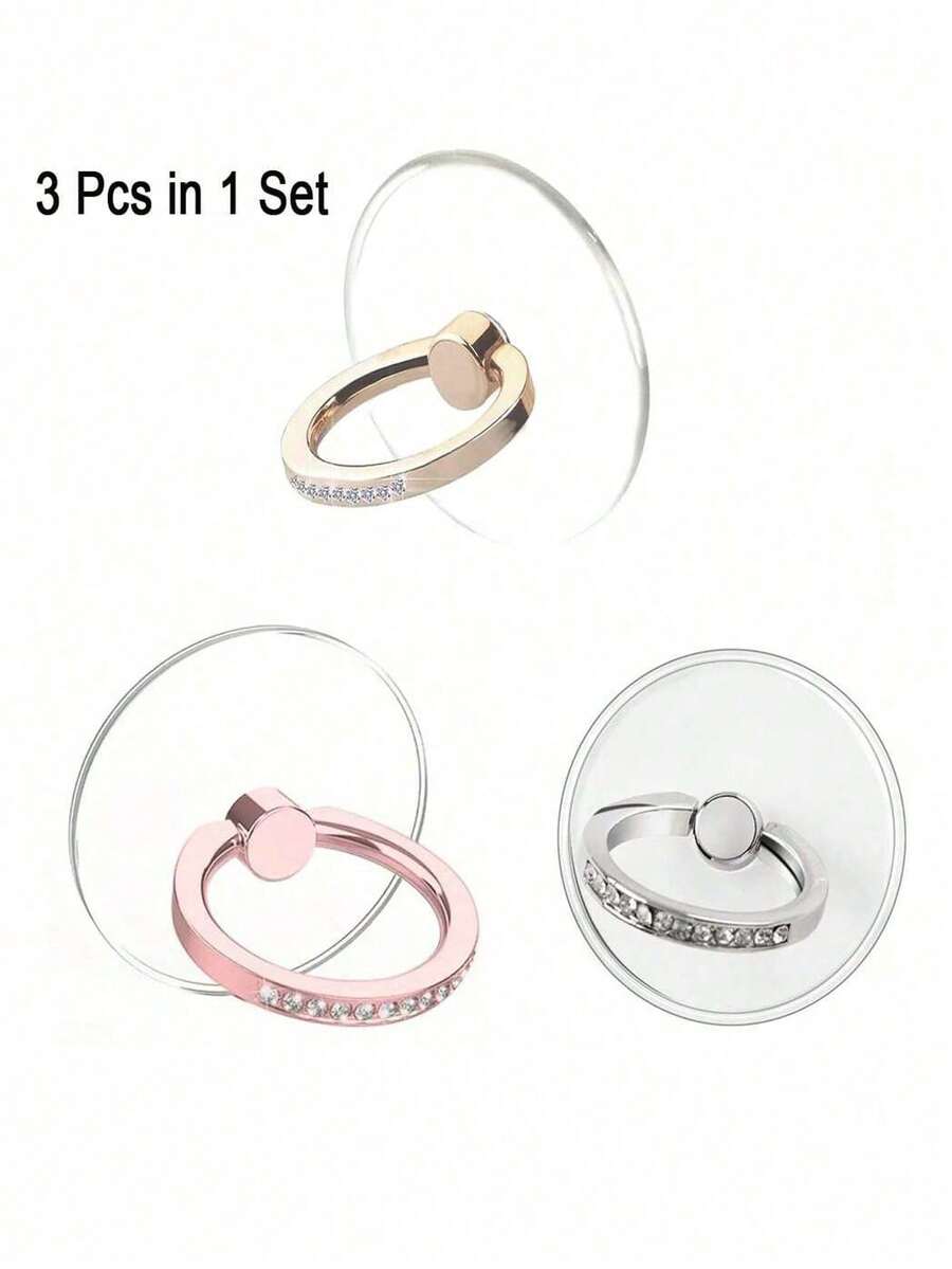 3pcs/Set Crystal Rhinestone Finger Ring Phone Holder, 360 Degree Rotation Stainless Steel Finger Ring Stand Grip, Compatible With Various Phones & Phone Cases Compatible With IPhone, Android Phone, Gift For Birthday, Family, Friends Finger Ring Holder, Phone Grip, Phone Accessories - Multicolor - View 1