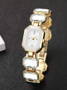 1pc Women's Luxury Crystal Chain Quartz Watch With Rhinestone Dial, Delicate Niche Accessory For Evening Party, Exquisite Gift For Girlfriend (1pc/Set), Watch Box Not Included - White - View 6