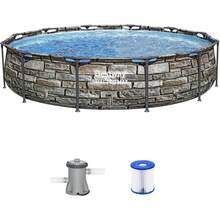 Steel Pro 10' X 30 Above Ground Pool, Round Metal Frame Outdoor Swimming Pool Set With Pump & Type I Cartridge, Gray - 12英尺 x 30英寸,石材 - 查看 1