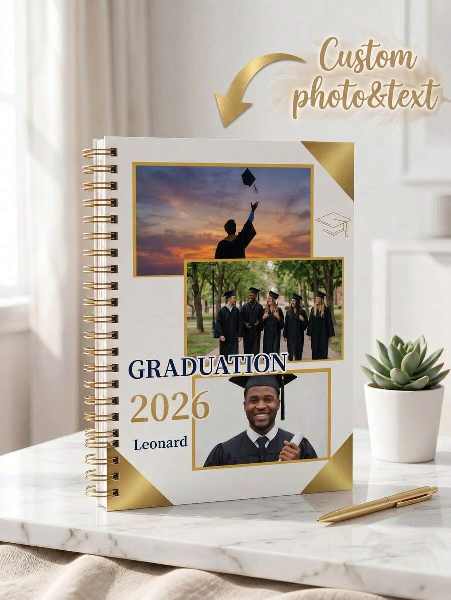 1PC Personalized Graduation Spiral Notebook With Custom Name - Perfect Memory Keepsake Journal For Class Of 2026, Ideal Student Back-To-School Gift, Premium School Supplies, 14.3x20.7cm Elegant Notebook Diary For Celebrating Academic Achievement - Multicolor - View 1
