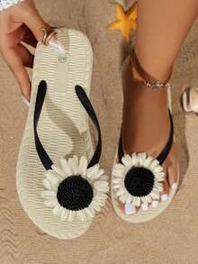 Sandal Jepit Datar Wanita, Sandal Pantai Serbaguna dan Nyaman untuk Musim Panas, Cocok untuk Pantai dan Resor - Khaki - View 9