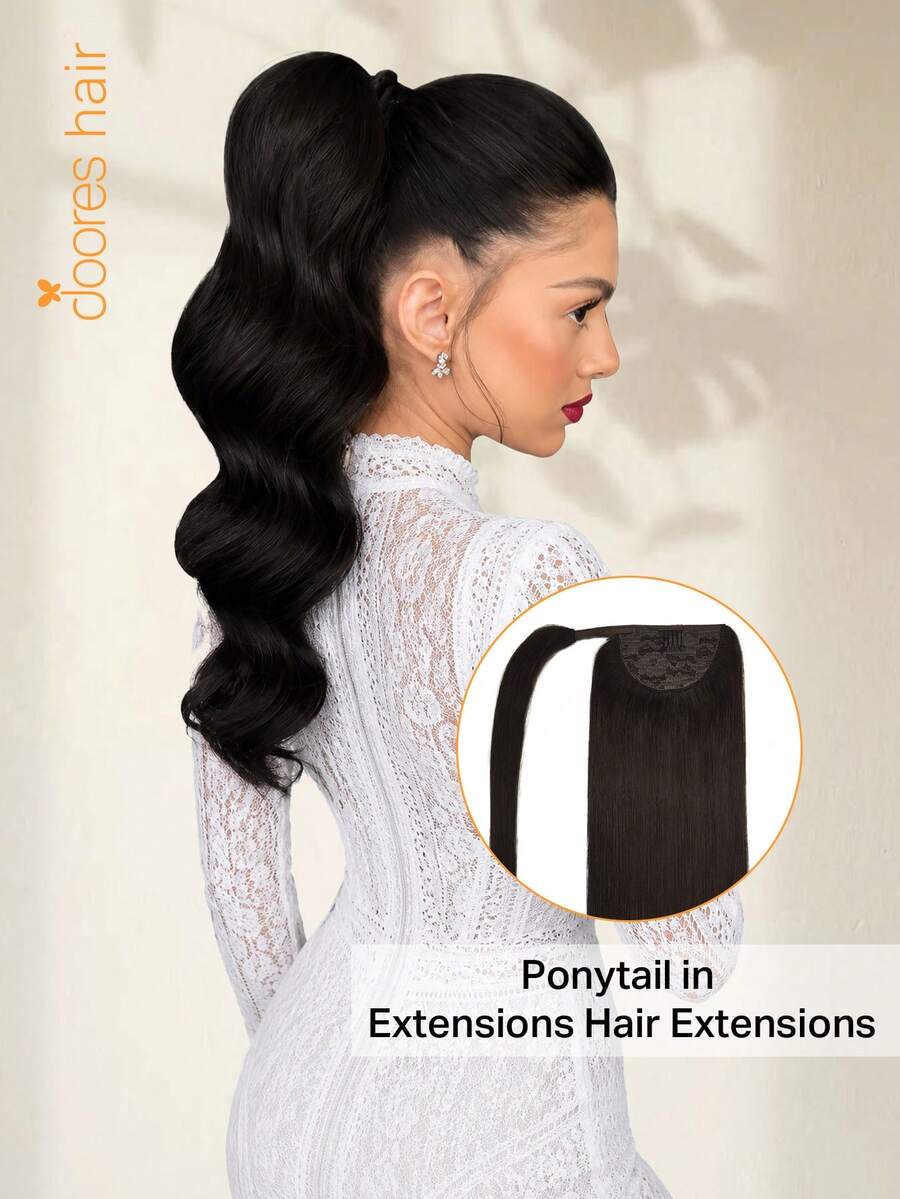 Extensiones de Cabello Invisible DOORES para Coleta, Fáciles de Instalar, 100% Cabello Humano, Liso, 14-22 Pulgadas, 75-90g, Extensiones de Cabello Remy de Alta Calidad con Clips, Apariencia Natural y Tacto Suave - S2 - Ver 1