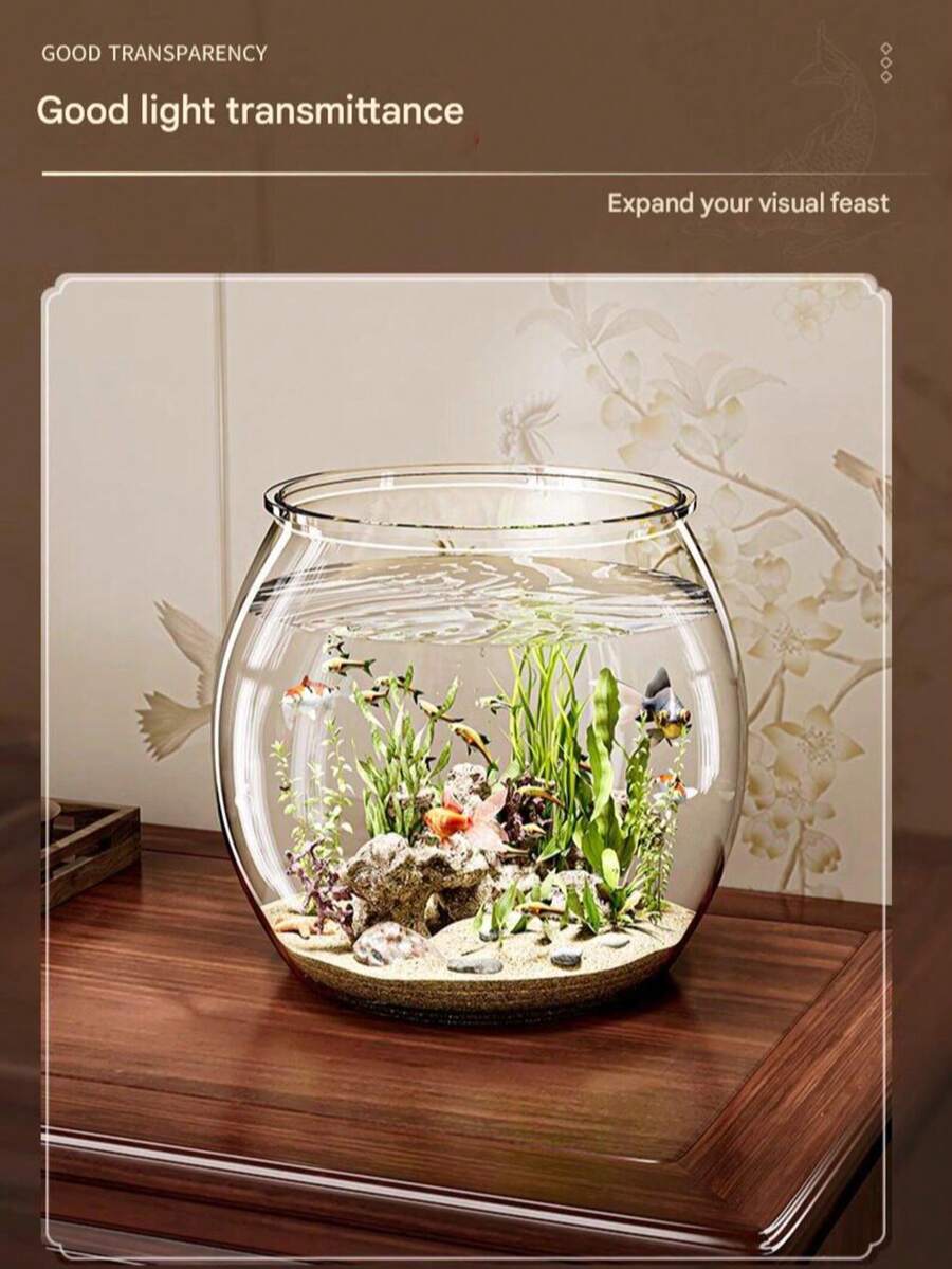 Round Transparent Betta Fish Tank Home Decor Small Ornamental Fish Tank Desktop Fish Bowl - Multicolor - View 1