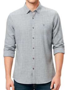 Shirt In 100% Cotton Flamed Fabric With A Linen-Like Look. Fine Fabric. - Grey - View 3