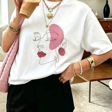 Round Neck Printed Loose T-Shirt For Women Summer - 套裝 - 查看 9