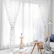 1pc White American Country Style Colorful Polka Dot Embroidered Sheer Curtain Panel, Translucent, Easy To Hang, No Track Or Rod Included, Suitable For Living Room, Bedroom, Balcony, Office, Home Decor, All Season - White - View 8