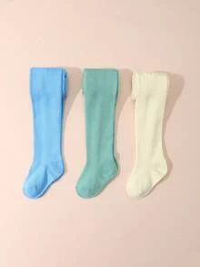 3 Pairs Girls' Solid Color Leggings, Suitable For Everyday Wear - Multicolor - View 3