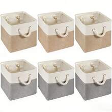 Senmeo 6 Pcs 11*11*11 Inch Foldable Fabric Storage Boxes,Large Cube Design,Rope Side Handles,Durable White&Beige Material,Stackable Space Saving,For Home/Office/Closet/Shelf - 11x11x11 Inches - View 8
