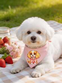 1pc Polyester Soft & Comfortable Pet Bandana With Cartoon Pattern, Suitable For Cats And Dogs Indoor And Outdoor Use - Pink - View 10