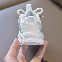 幼童透氣網面運動鞋，銀色厚底防滑休閒兒童運動鞋 - 白色 - 查看 8