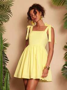 Women Midi Dresses - 鵝黃 - 查看 3