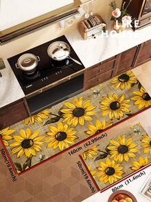 1pc Floral Non-Slip Oil-Proof Kitchen Mat, Simple Rectangular Waterproof Stain-Resistant Rug, Suitable For Living Room, Bedroom, Hallway, Bathroom And Laundry Room, Polyester Carpet For Indoor And Outdoor Home Decor - Multicolor - View 16