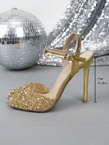 Sandalias de tacón alto con punta cuadrada, de moda para primavera/verano - Dorado - Ver 7