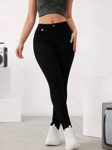 Basic Skinny Jeans Made Of Basic, Stretchy Denim With A Butt-Lifting Effect - Black - View 2