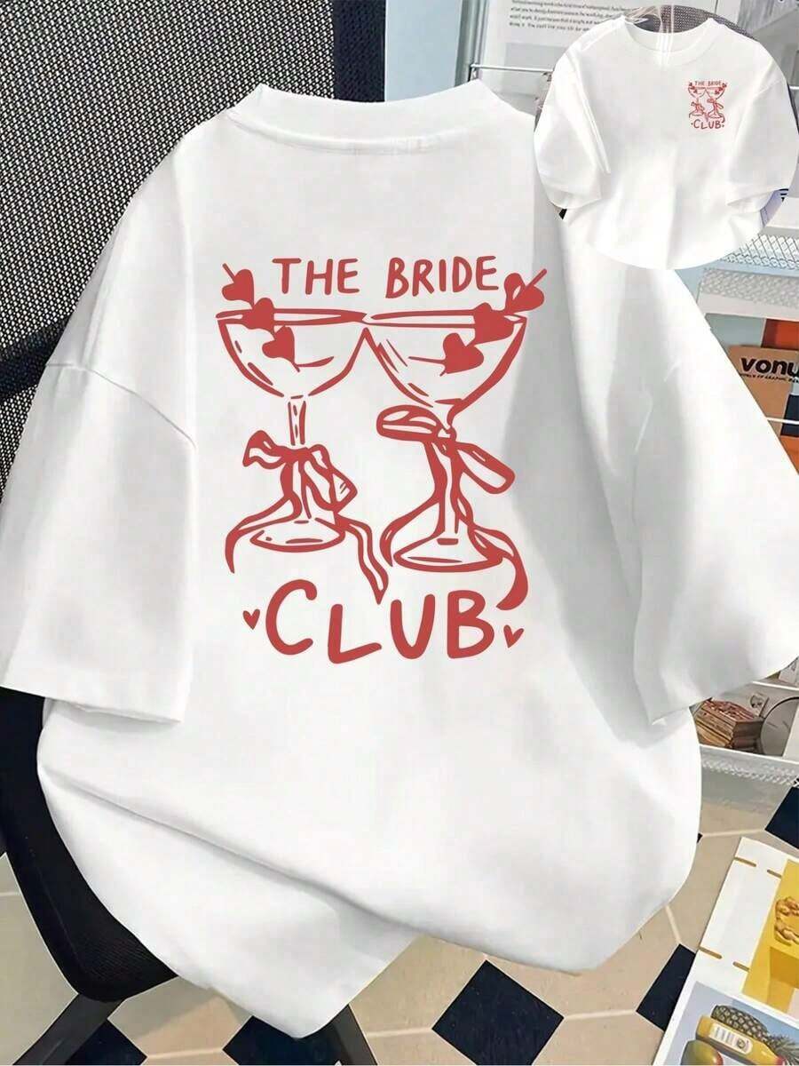 Bridal Club, Champagne Glass - Spring/Summer Fashion Print T-Shirt For Women, Your Best Choice! - White - View 1