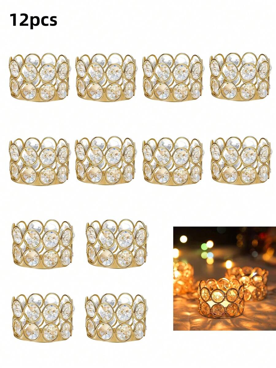 4/8/12 Pcs Gold & Silver Crystal Candle Holders, Suitable For Weddings, Family Gatherings, Table Centerpieces, Modern Bedroom Decor And Creative Gifts - Gold - View 1