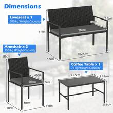 GOFLAME 4 PCS Outdoor Rattan Chairs & Loveseat Set With Tempered Glass Coffee Table And Seat Cushions Wicker Conversation Sofa Set For Backyard Porch - Grey - View 8