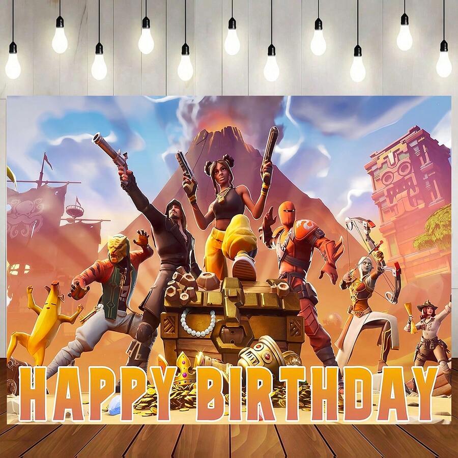 1pc Party Backdrop Dark Neon Game Hero Printed Birthday Background Teen Boys Birthday Photo Booth Background Party Present - Multicolor - View 1