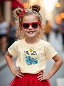 Take Me To The Beach T-Shirt For Girls - 杏色 - 查看 8