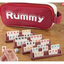 1 Set ,Rummy Set,Travel Size Rummy Game With Canvas Bag, Classical Rummy Game For Family, 106 Tiles, 4 Playing Rack, 1 Dice (2-4 Players) - Multicolor - View 3