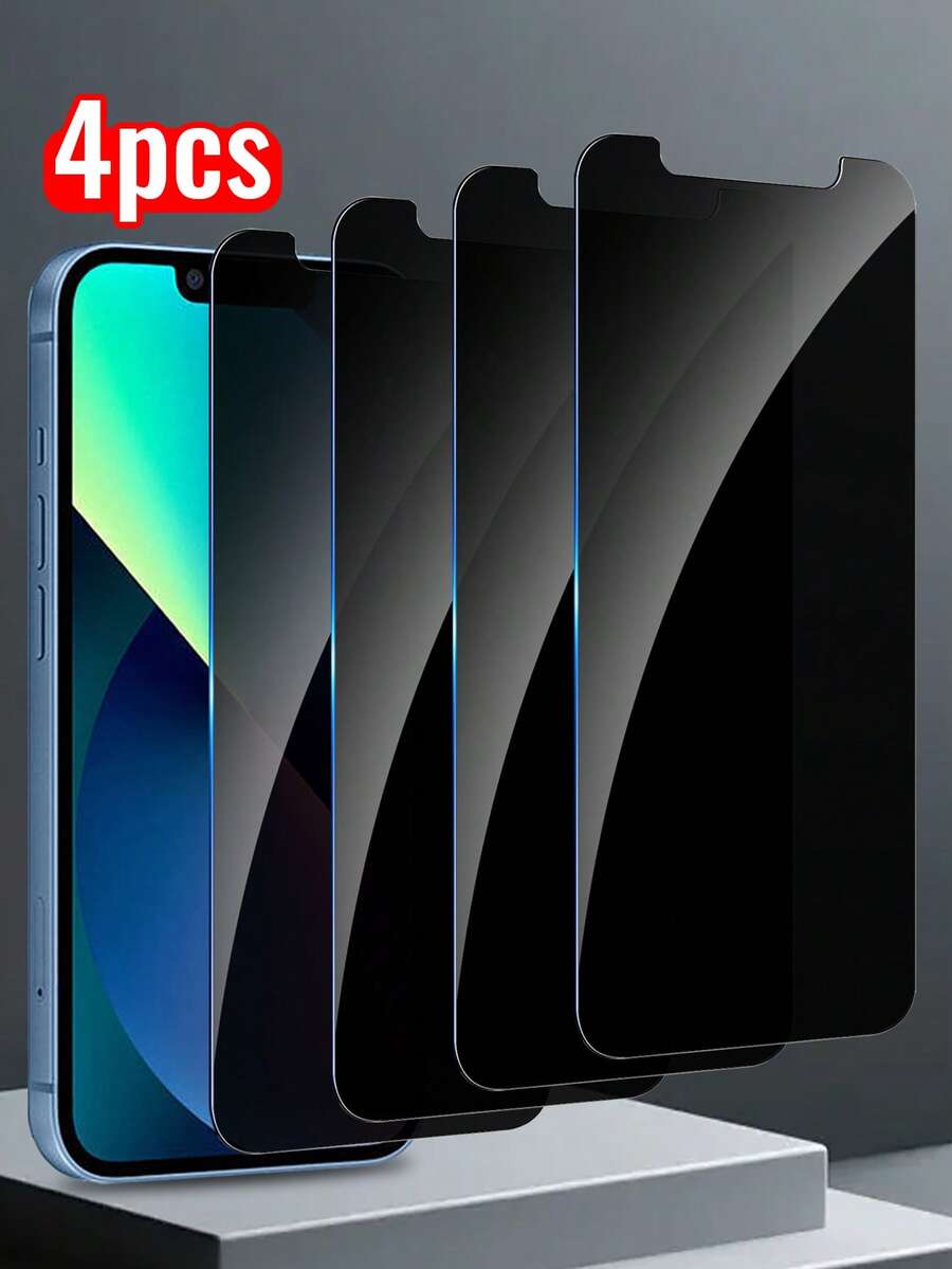 4pcs Privacy Screen Protector, Tempered Glass Material, Anti-Peeping, For IPhone 14/15/15 Plus/15 Pro/15 Pro Max/13/12/11/7/8/6p/13pro, Phone Screen Protector, Phone Accessories, Waterproof Shockproof Anti-Fall