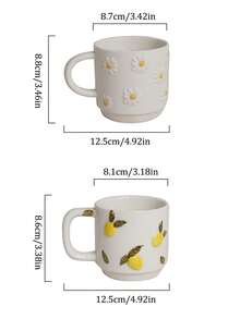 1pc 350ml Cherry-Patterned Ceramic Coffee Cup With Relief Design; Hand-Painted Daisy And Lemon Mug; Exquisitely Designed And Stylish; Ideal For Home Decor And Everyday Use; Perfect For Latte Art In Restaurants And Cafes; Excellent Gift Choice; - Multicolor - View 6