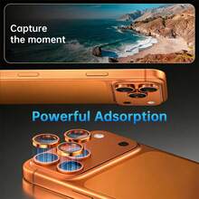 Yezodawee 4 piezas Anillos protectores de lente de cámara de metal naranja, ajuste perfecto, película de lente circular de cámara trasera, compatible con iPhone 17 Pro Max/17 Air/16 Pro Max/16 Pro/16 Plus/16/16E/15/14/13 Mini/12/11 - 4 piezas - Ver 5