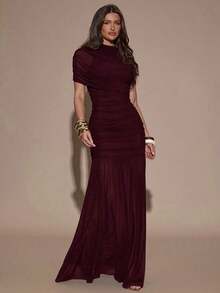 Vestido ajustado con pliegues elegantes, adecuado para cóctel, cita romántica, capas de otoño/invierno, fiesta, reunión formal, Halloween, Navidad - Granada - Ver 4
