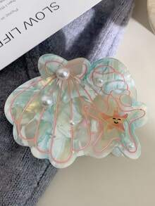 1件裝貝殼海星髮夾套組，珍珠鑲嵌金線，透明壓克力海洋鯊魚夾，適合女性與夏季海灘 - 彩色 - 查看 4