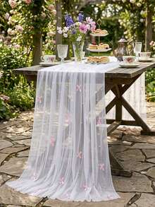 1 pieza Mantel de malla con perlas y lazo rosa blanco, camino de mesa con tema de lazo rosa, cubierta de mesa, decoración de mesa, decoración de mesa de cocina y cena, mantel de decoración de fiesta de cumpleaños, suministros de decoración de boda, baby shower, despedida de soltera, decoración de mesa, decoración del hogar, decoración de habitación, regalo de cumpleaños, suministros para fiestas, recuerdos de fiesta - lazo rosa - Ver 11