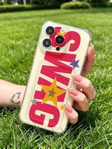 1 unidad Patrón tipográfico de estrella rosa para niñas Funda para iPhone 16 PROMAX, protección anticaída con airbag reforzado en las cuatro esquinas, tarjetero invisible integrado en la parte trasera, compatible para tarjeta personal, carnet de conducir, tarjeta de acceso y tarjeta de transporte, funda protectora antigolpes portátil con ranura para tarjetas, diseño sencillo y elegante, ideal para uso diario, desplazamientos y viajes - transparente (transparente) - Ver 4