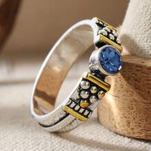 Fashionable Women's Ring - Gold Decor And Blue Zirconia Stone Ring, Perfect Gift - Silver - View 5
