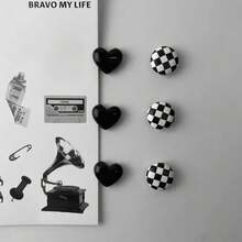 6pcs/12pcs Vintage Black & White Round And Heart Shaped Refrigerator Magnets, Creative Fridge Stickers, Suitable For Kitchen, Room And Office Decor, Cute Office Desk Accessories - Multicolor - View 7