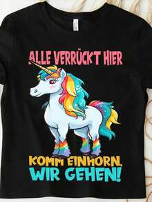 Unicorn T-Shirt With Black Sky-Shaped Mane, Unisex, Suitable For All Seasons, Fun, Loose And Comfortable. - White - View 9