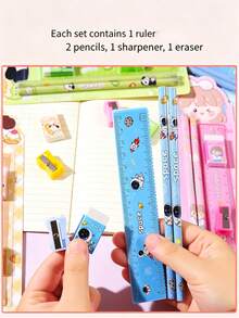 20PCS/4 Sets Cartoon Pencil Stationery Set, Small Gift Student Souvenir, Student 5-Piece/Set Wholesale, Suitable For Back To School Gift, Enrollment Souvenir, Graduation Small Gift, Classroom Student Reward, Classroom Evaluation Small Prize - Sets - View 8