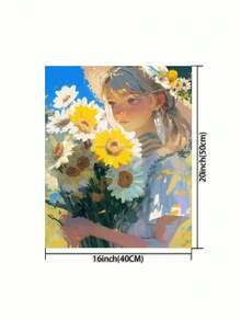一套“花与女孩”DIY数码油画套装，成人艺术工艺品，无框油画套装，适用于卧室装饰和墙面艺术装饰，无需绘画基础，简单有趣的绘画方法，实现您的绘画梦想，沉浸在缤纷多彩的世界中，每一笔都是自我表达，为生活增添浪漫气息，是馈赠亲朋好友的最佳礼物，节日礼物，40*50厘米 - 多色 - 查看 3