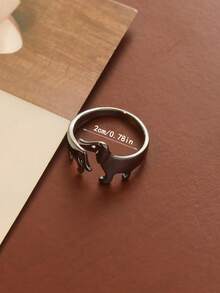 1 buah Cincin Terbuka Minimalis Modis dengan Desain Dachshund Berwarna-warni yang Dapat Dipersonalisasi, Cocok untuk Pemakaian Sehari-hari Wanita - Gun Black - View 2