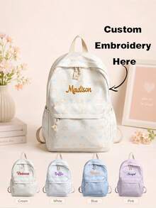 (Custom Name) Back To School Casual Campus Style Backpack, Thickened Durable And Abrasion-Resistant, Large Capacity Anti-Theft Design, Multi-Compartment Design, Suitable For School, Travel, Commuting - Multicolor - View 1