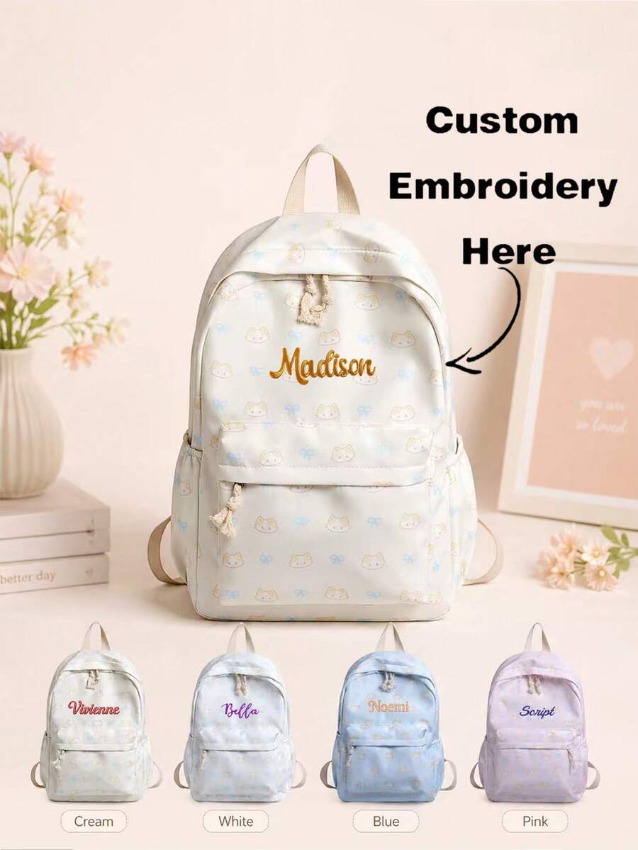 (Custom Name) Back To School Casual Campus Style Backpack, Thickened Durable And Abrasion-Resistant, Large Capacity Anti-Theft Design, Multi-Compartment Design, Suitable For School, Travel, Commuting - Multicolor - View 1