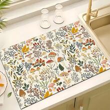 1 pieza Estera absorbente para secar platos con estampado de setas, estera absorbente para encimera de máquina de espresso, estera absorbente para fregadero, estera absorbente suave para grifos, estera absorbente para taza de baño, accesorios para el hogar y la cocina - Multicolor - View 3