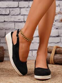 Women's Comfortable Non-Slip Apricot Linen Rope Platform Wedge Sandals, Suitable For Spring And Summer Vacation - Black - View 7