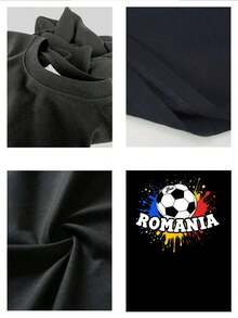 The Soccer Ball Symbolizes Passion And Energy, With Splashes Representing Romanian Strength And National Pride. Ideal For Showing Sporting Enthusiasm. A Stylish And Comfortable Men's T-Shirt For Casual Occasions And Sports Activities. - 黑色 - 查看 5
