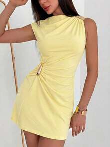 MEXAloruh Vestido decorativo de metal de color sólido elegante, para uso casual y de fiestaMEX CWXK - Amarillo claro 3 - Ver 8