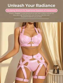 3-Piece Lingerie Set For Women, Strappy Lingerie Underwire Push Up Bra Garter Set Lingerie With Chain,Disfraces Sexy De Mujer For Wild Queen, Disfraz Halloween Mujer Bodysuits For Women ,Body Suit For Fetish Clubwear, Halloween Costumes For Women Pefect For Nightclub&Party&Romantic Night - Hồng - Xem 6