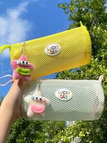 1pc Dopamine Booster Transparent Mesh Pencil Case, Large Capacity Stationery Bag, High-Aesthetic Round Storage Pouch - Multiple Styles - View 10