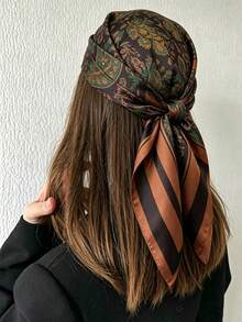 1 pieza Pañuelo de seda sintética impreso de 68cm/26.77in, pañuelo, chal, correa y accesorio de moda y transpirable - Multicolor - Ver 2
