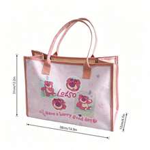 Miniso Túi Tote Toy Story Lotso - Túi đeo vai bằng vải canvas in chữ "Have A Berry Good Day", túi xách dung tích lớn dùng cho đi làm, đi học, du lịch & mua sắm - Hồng - Xem 5