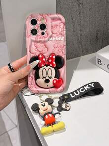 This Disney Mickey Mouse Lanyard Phone Case Is Fully Covered In TPU Material. It's Shockproof, Lightweight, And Compatible With IPhone17/16/11/13/15/15 Plus/15 Pro/15 Pro Max/12/14 Pro Max/11 Pro Max/12 Pro/12 Pro Max/13. This Phone Case Makes A Popular Birthday Gift Or Business Gift; It's Durable, Stain- And Fingerprint Resistant, And Suitable For Both Men And Women. The Set Also Includes A Mickey Mouse Phone Case And A Mickey Mouse Plush Bracelet. It's A Perfect Gift For Friends And Family. This Stylish Phone Case Is Fun, Lightweight, And Durable. IPhone17 Pro Max Phone Case, Minnie Mouse Phone Case. - trắng - Xem 3