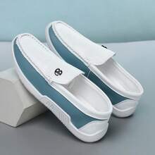 1 Pair Men's Fashion Slip-On Loafers, Solid Color Casual Sports Shoes, Suitable For Daily Outdoor Walking - White Green - View 3